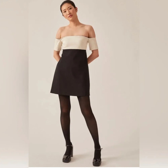 MAEVE by ANTHROPOLOGIE Colorblock Knit Mini Dress in Black and White - Picture 2 of 11